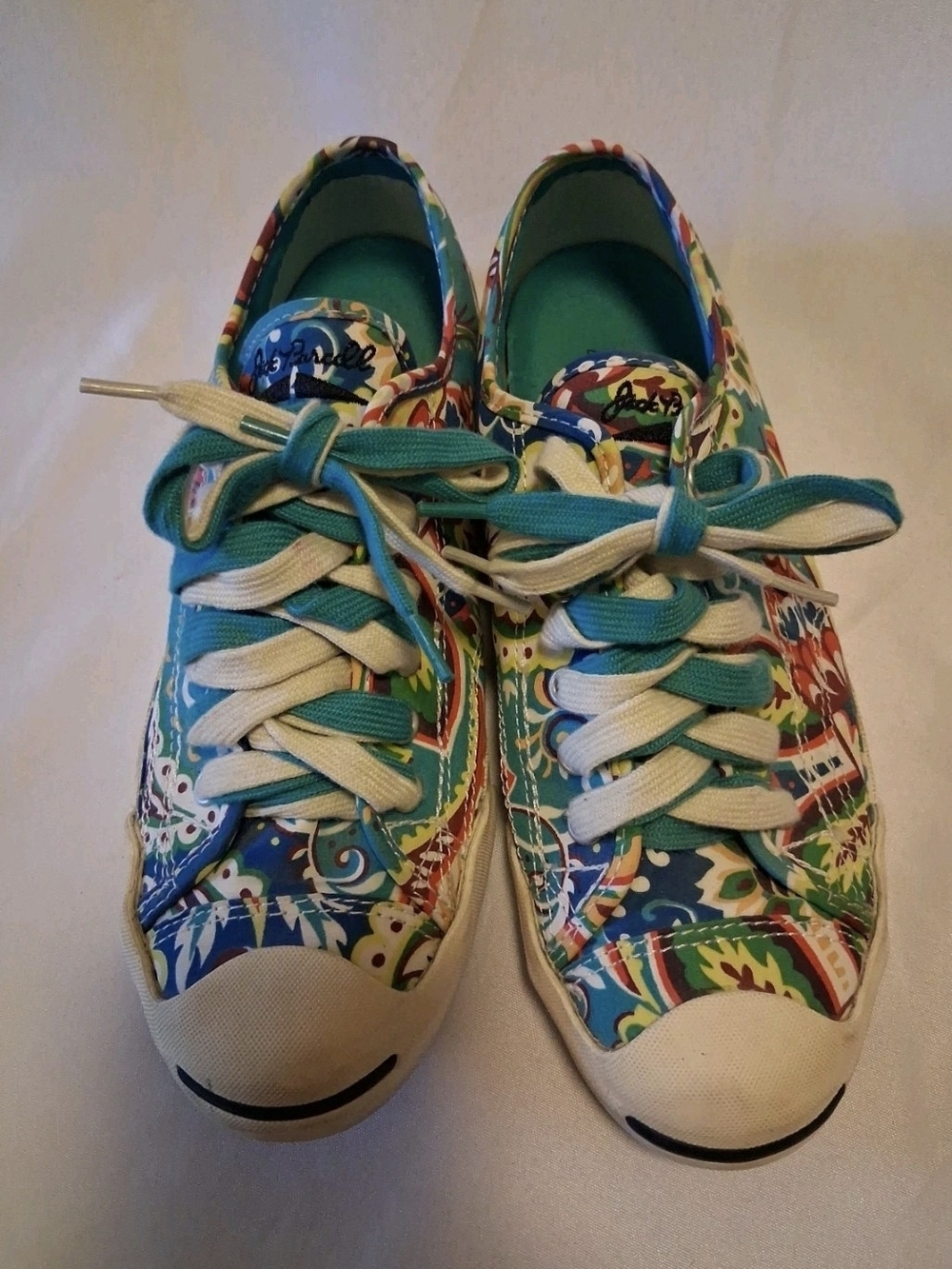 CONVERSE JACK PURCELL SNEAKER SHOES BLUE FLORAL PAISLEY CANVAS WHITE RUBBER~8